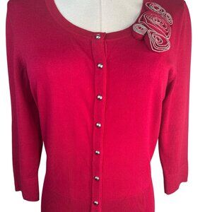 2/$30 White House Black Market Small Red Cardigan Sweater Embellished Shoulder